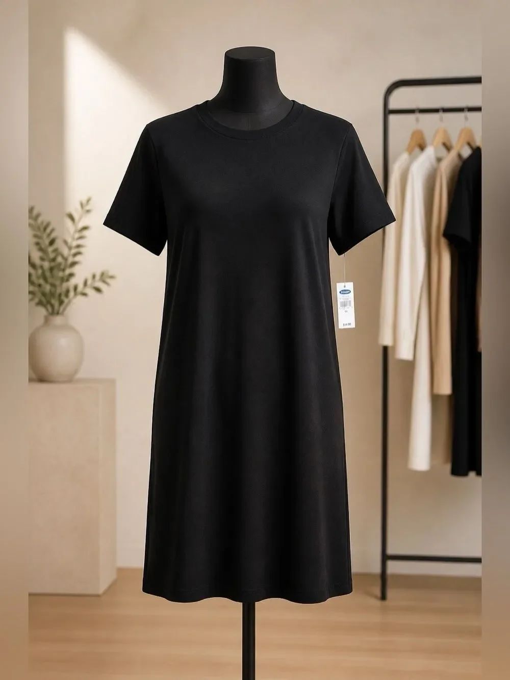 Old Navy Solid Black Short Sleeve T-shirt Dress XXL